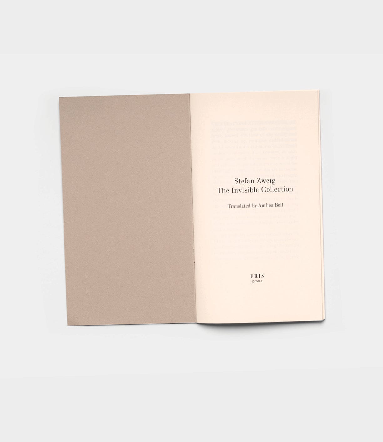 An open book displays the title page for The Invisible Collection from Best Made Co.; the left page is blank, and the background is light gray.