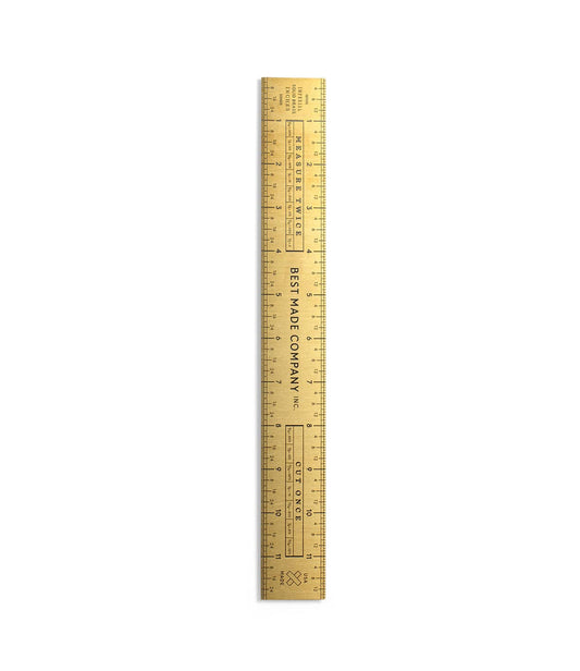 Measure Twice 12 inch Solid Brass Ruler Workshop Desk Best Made Co