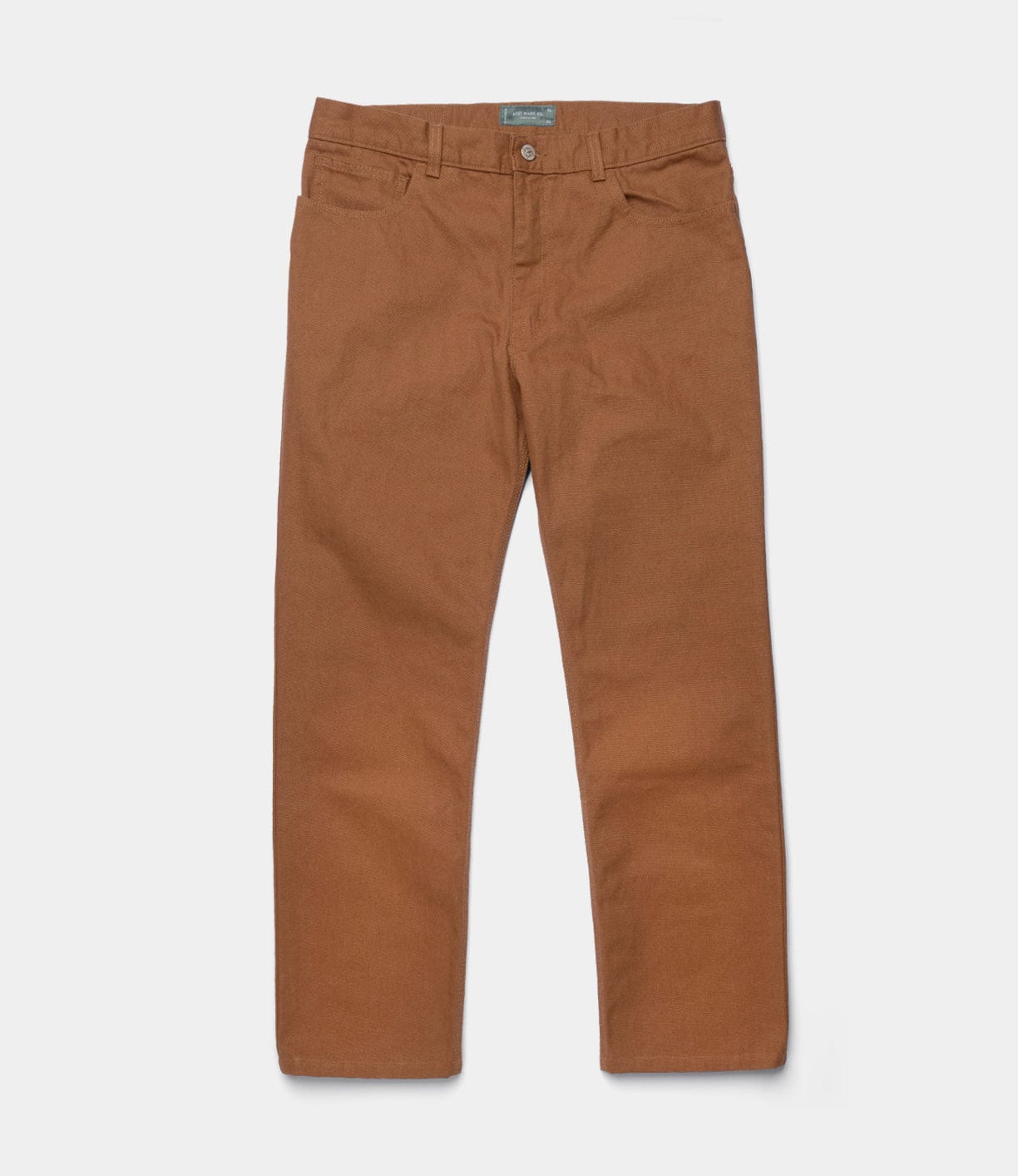 The Best Made Co Standard 5-Pocket Pant M2 Field Brown: classic straight-leg, heavyweight cotton pants with button and zipper closure, belt loops, and five pockets, shown flat on a white background.