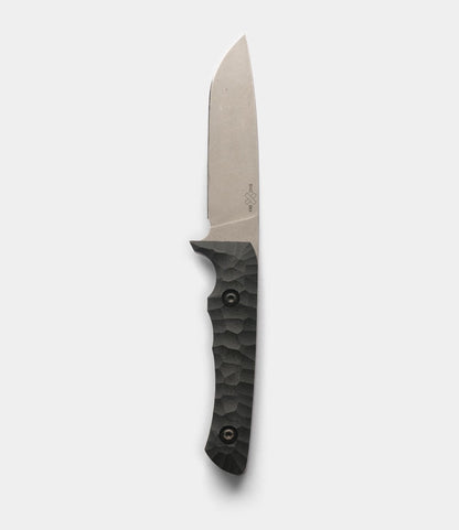 The Best Made Co. NWBW Field Knife (BMC Edition) features a D2 tool steel fixed blade, textured black handle with two visible screws, and a sharp pointed tip, shown on a plain white background.