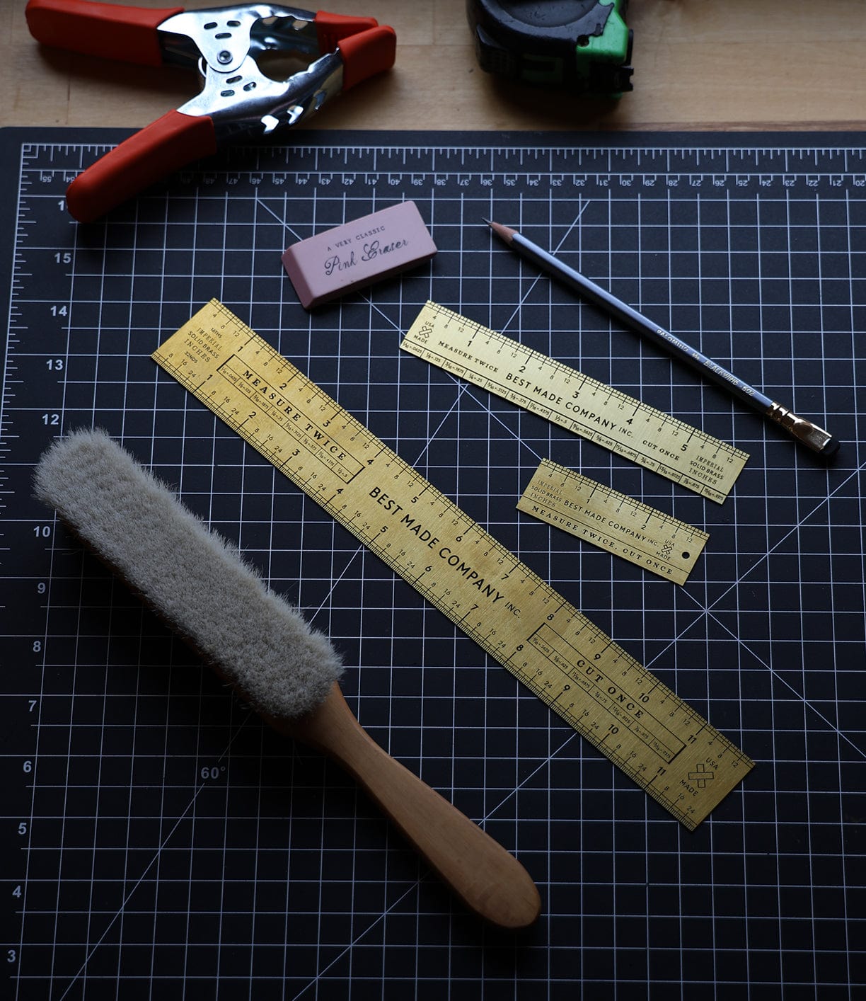 Measure Twice 6 inch Solid Brass Ruler Workshop Desk Best Made Co