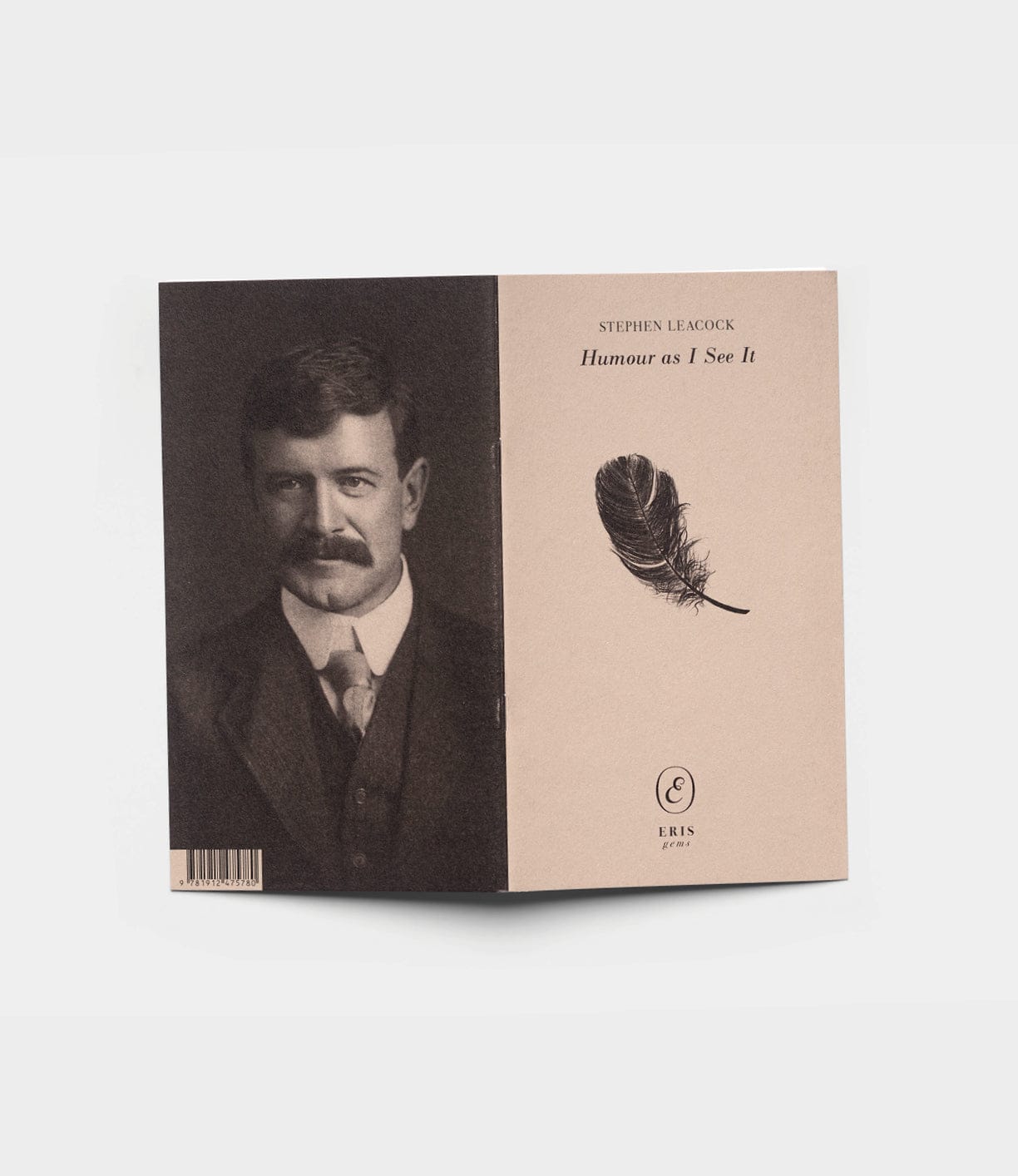 The book "Humour as I See It" by Best Made Co. is shown, with a sepia portrait of a man in a suit on the left side of the cover and an illustration of a feather on the right.