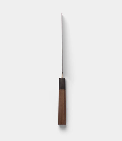 A Best Made Co. Aogami Nakiri Knife viewed from above, highlighting its thin Blue Paper Steel No. 2 blade and rectangular wooden handle against a plain white background.