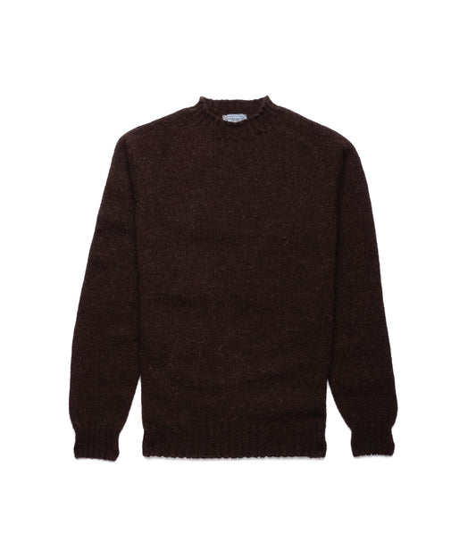 Best Made Co. Black Sheep Crewneck: a dark brown undyed Shetland wool sweater with ribbed cuffs and hem.