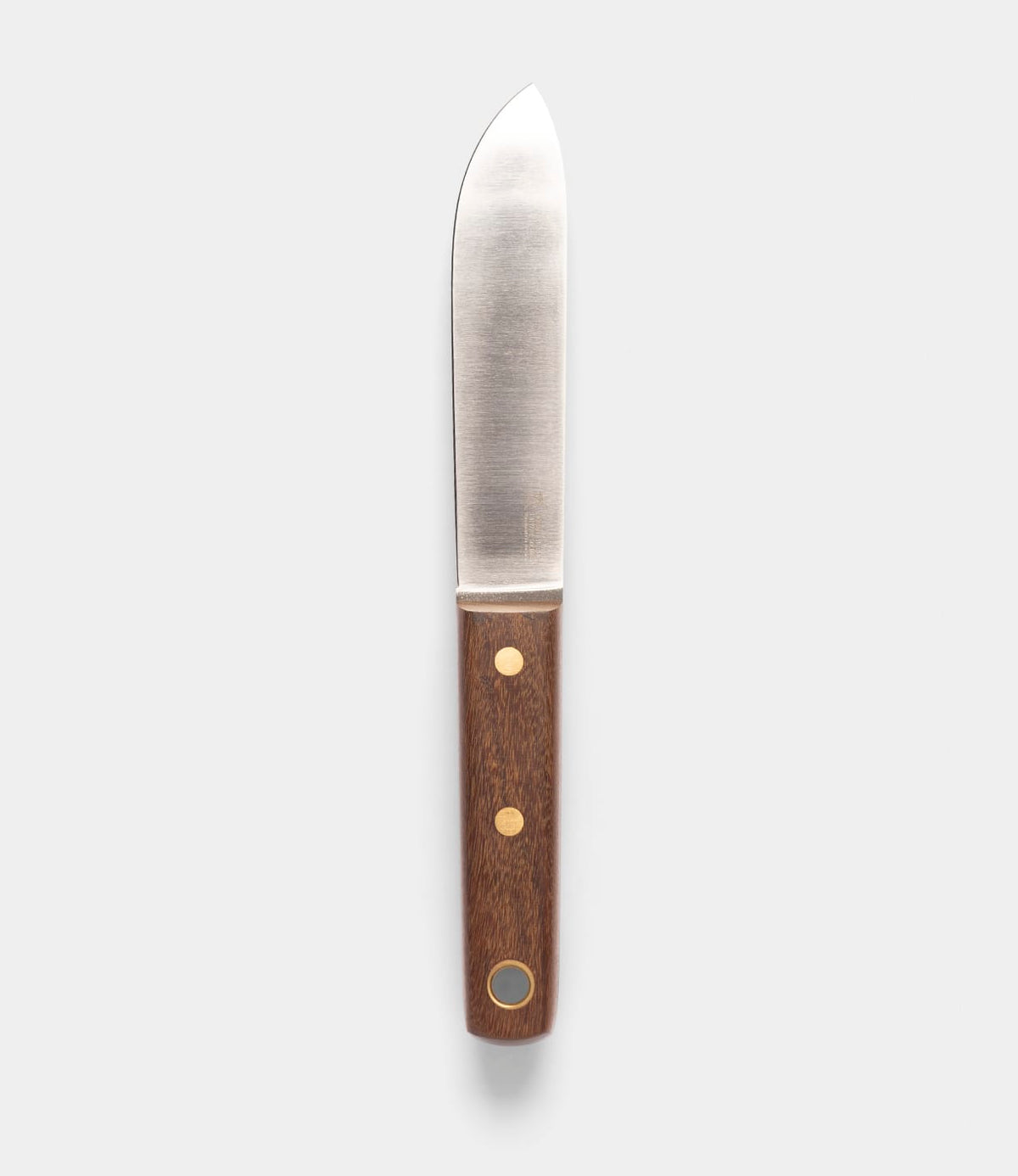 The Best Made Co. Sailor’s Knife features a straight-edged Niolox steel blade and a brown Brazilian Teak handle secured with three brass rivets, shown against a plain white background.