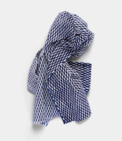 The Ami Net Tenugui by Best Made Co., a hand-dyed cloth featuring a blue and white diamond pattern made with the chusen technique, is displayed on a plain light background.